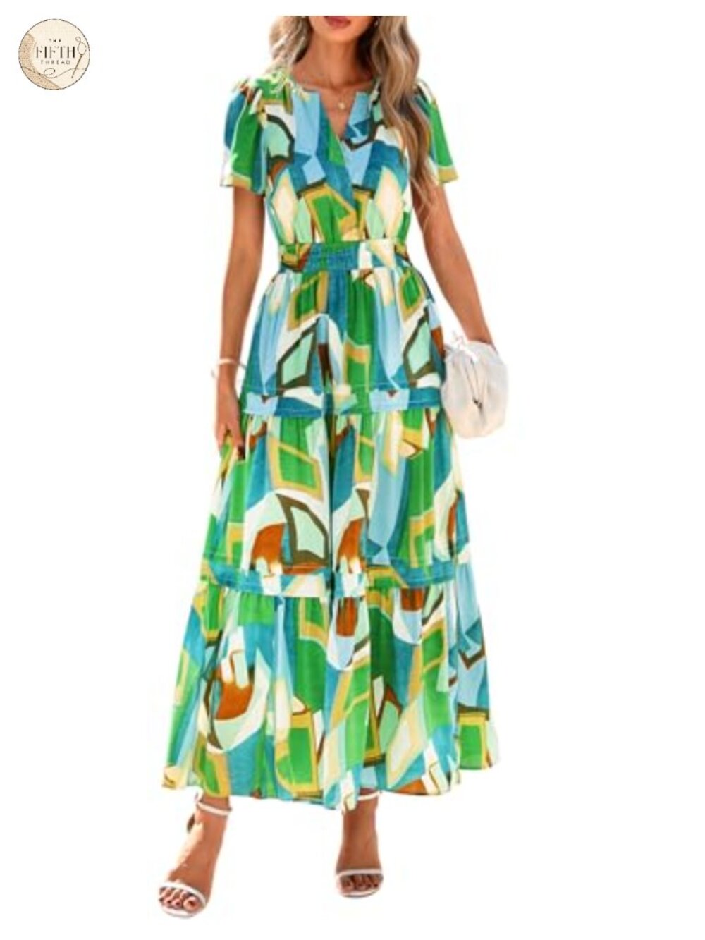 PRETTYGARDEN Women's Boho Floral Maxi Dress Tiered V Neck Pockets Summer